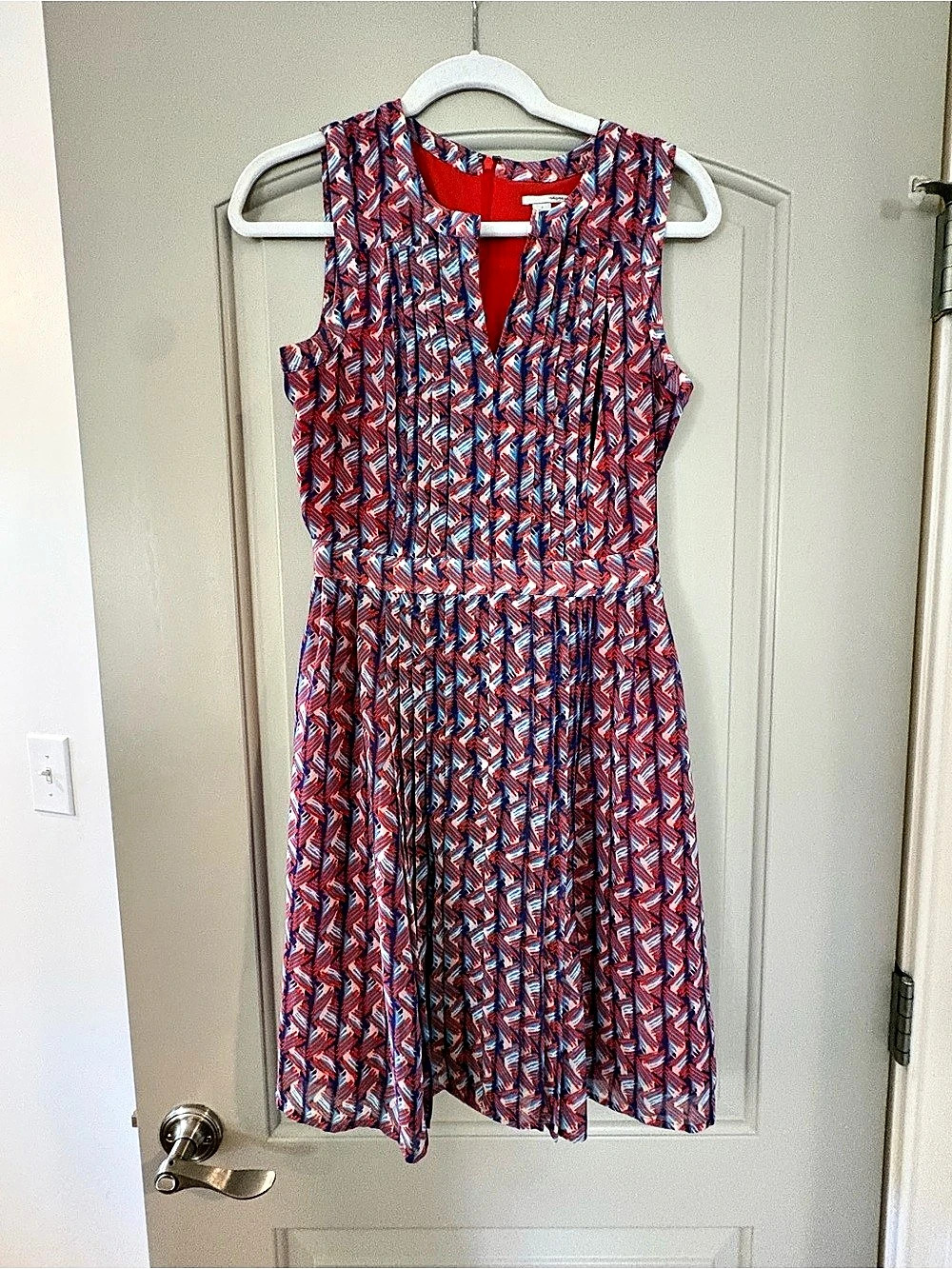 Halogen Geometric Mini Dress in Red & Blue